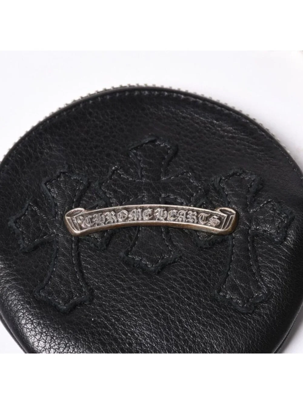 Chrome Hearts Paper with Chain Cross Patch Leather Wallet 925 Sterling Silver
